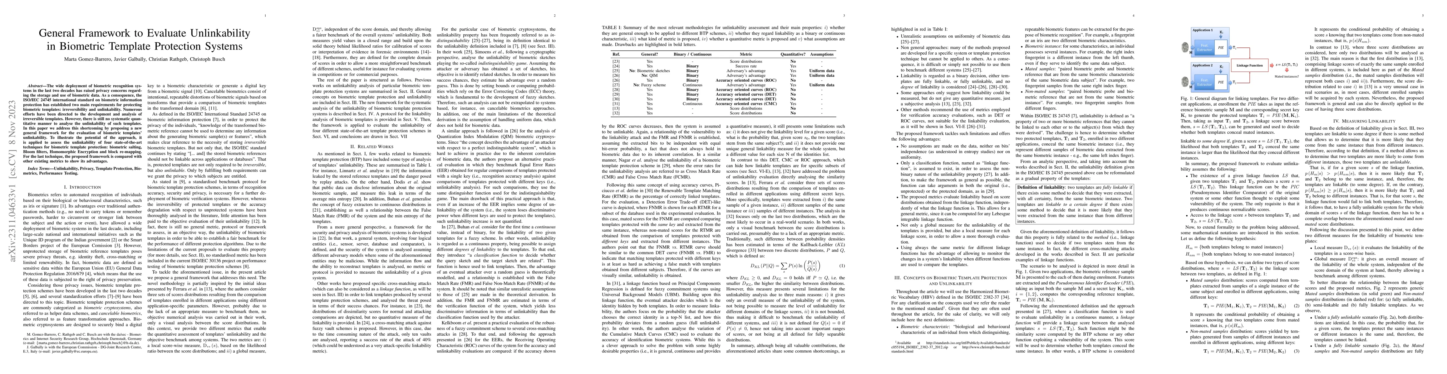 Thumbnail for General Framework to Evaluate Unlinkability in Biometric Template
  Protection Systems