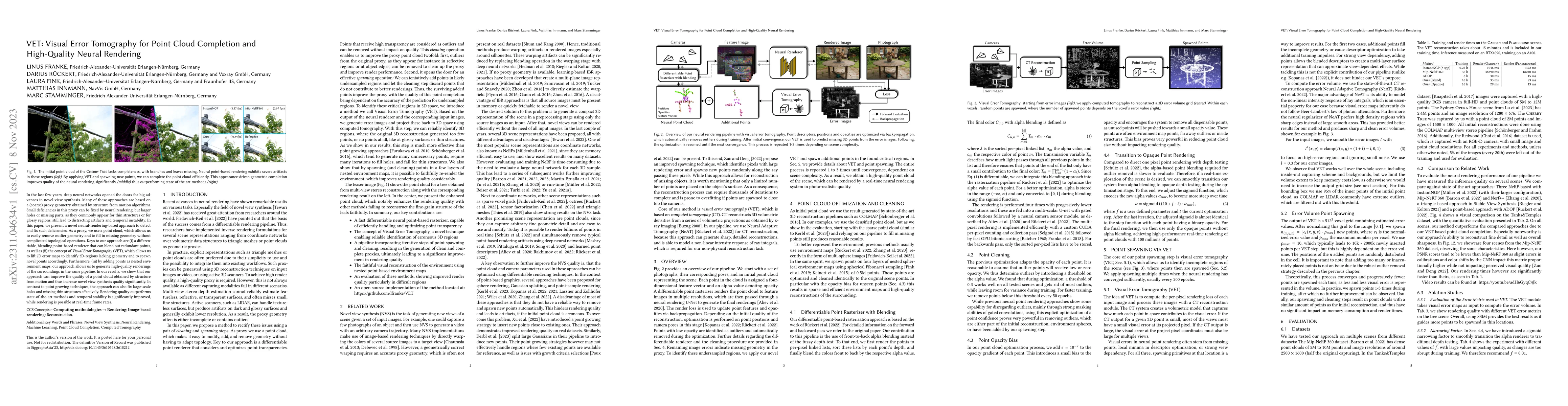 Thumbnail for VET: Visual Error Tomography for Point Cloud Completion and High-Quality
  Neural Rendering