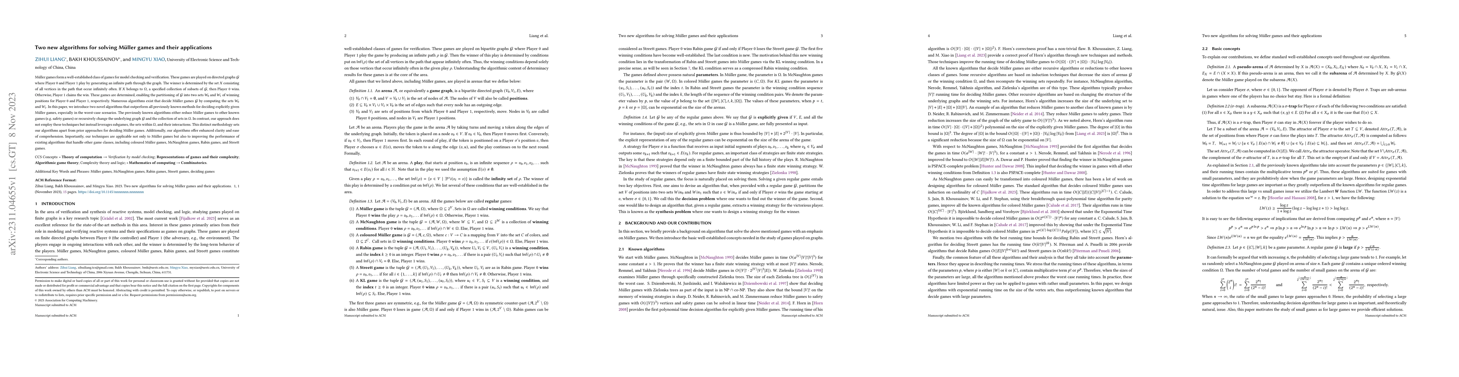 Thumbnail for Two new algorithms for solving M\"uller games and their applications