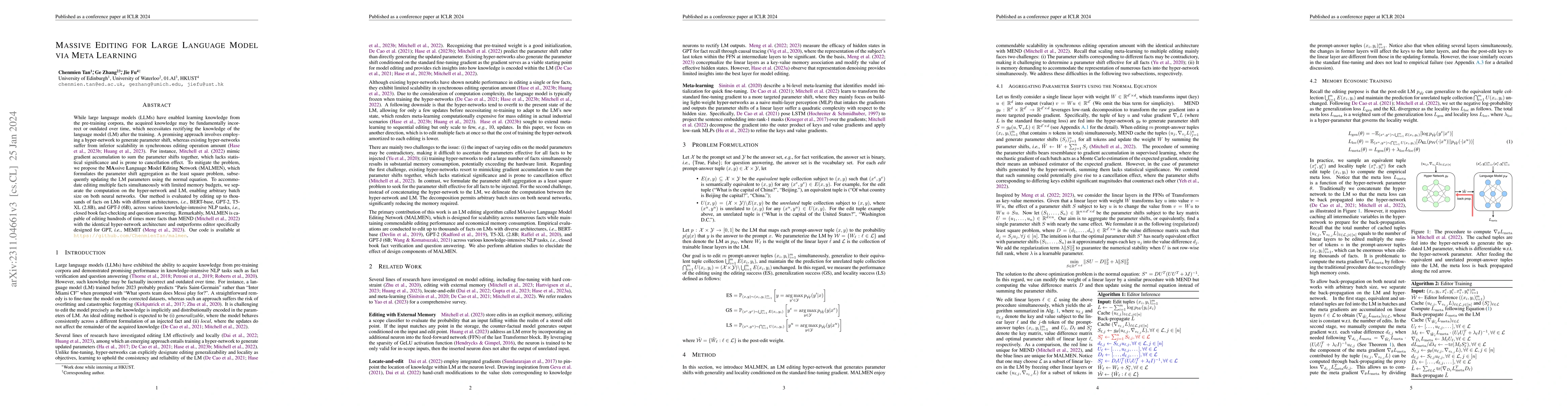 Thumbnail for Massive Editing for Large Language Models via Meta Learning