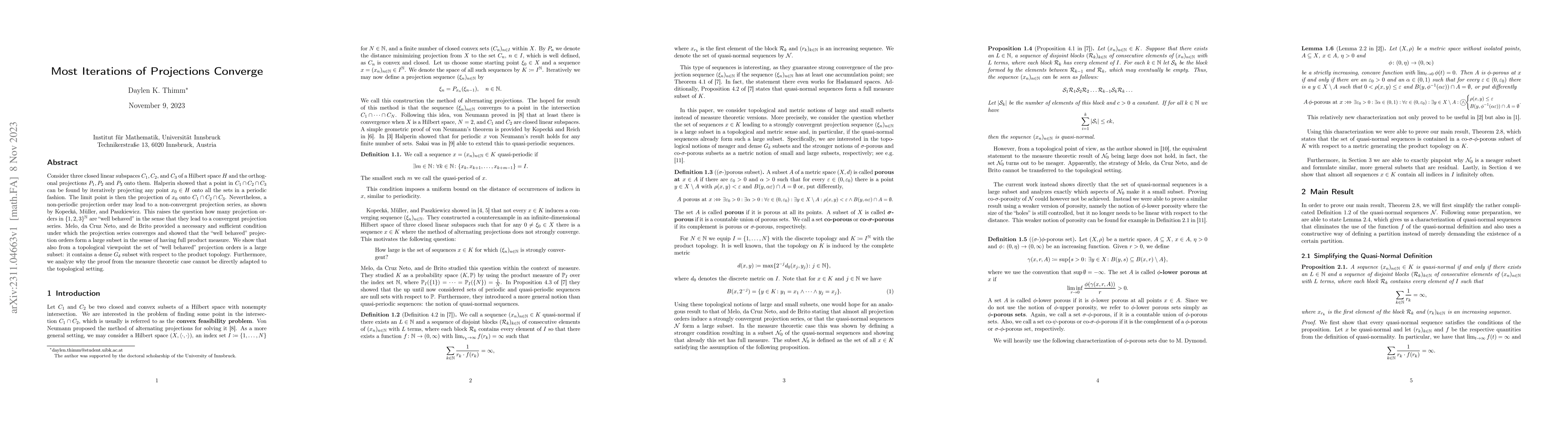 Thumbnail for Most Iterations of Projections Converge