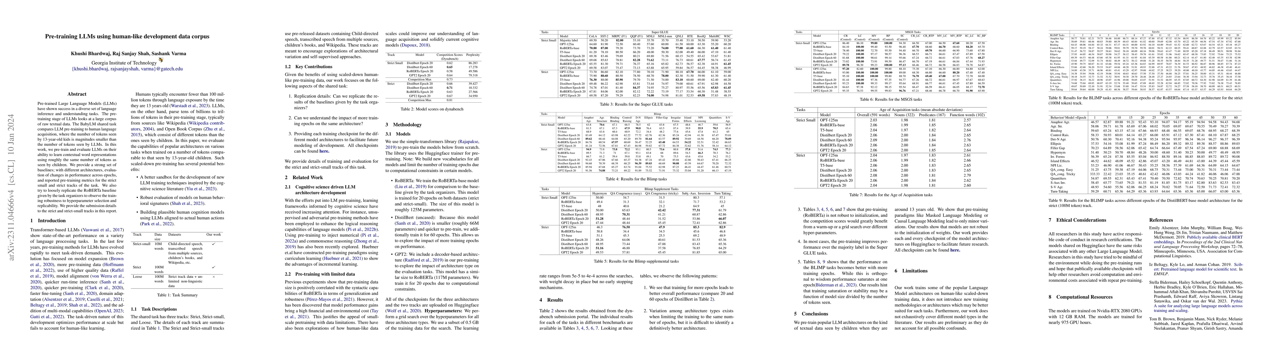Thumbnail for Pre-training LLMs using human-like development data corpus