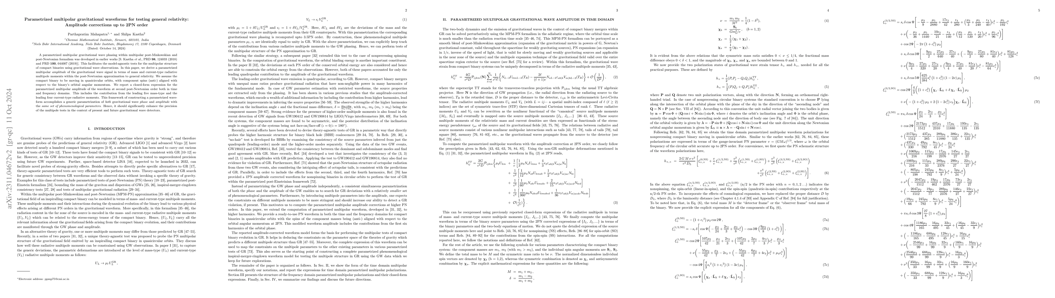 Thumbnail for Parametrized multipolar gravitational waveform for testing general
  relativity: Amplitude corrections upto 2PN order