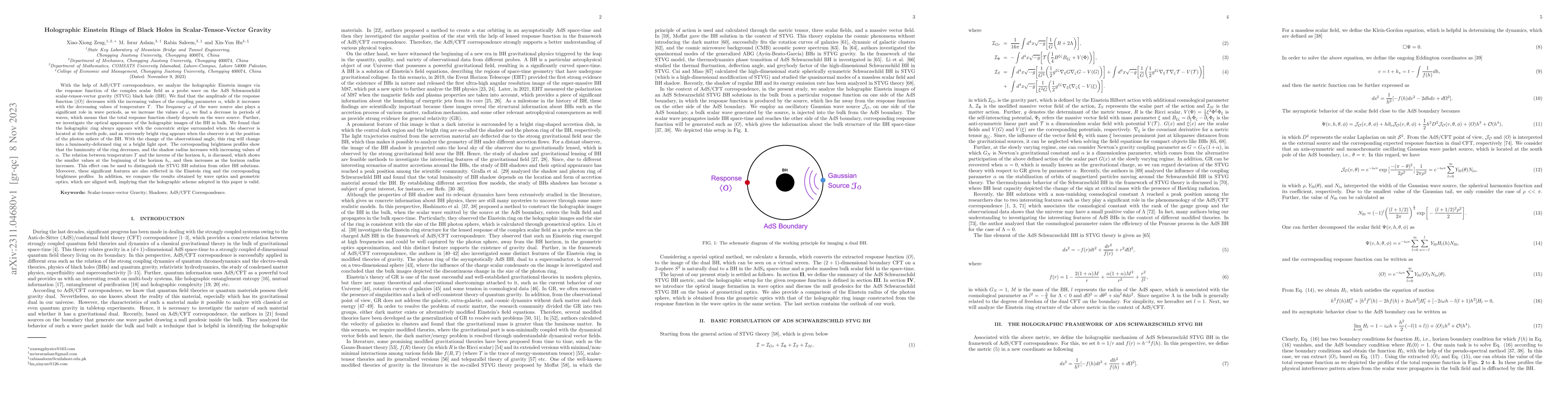 Thumbnail for Holographic Einstein Rings of Black Holes in Scalar-Tensor-Vector
  Gravity