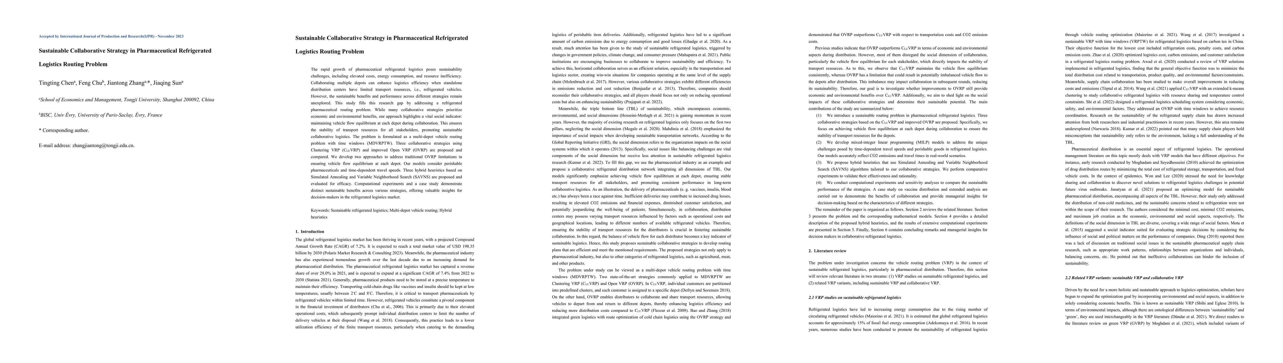 Thumbnail for Sustainable Collaborative Strategy in Pharmaceutical Refrigerated
  Logistics Routing Problem