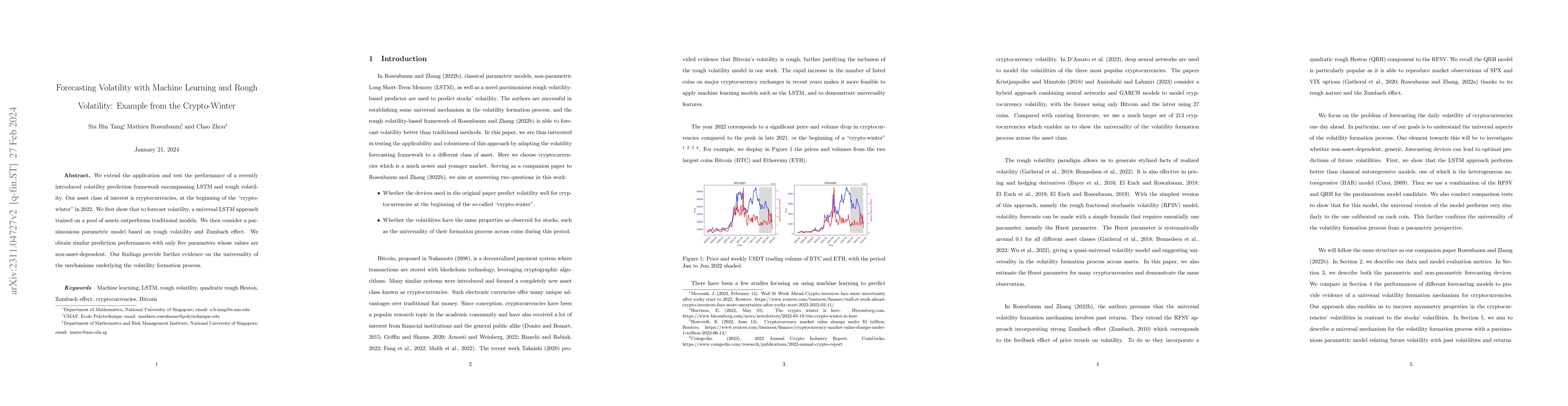 Thumbnail for Forecasting Volatility with Machine Learning and Rough Volatility:
  Example from the Crypto-Winter
