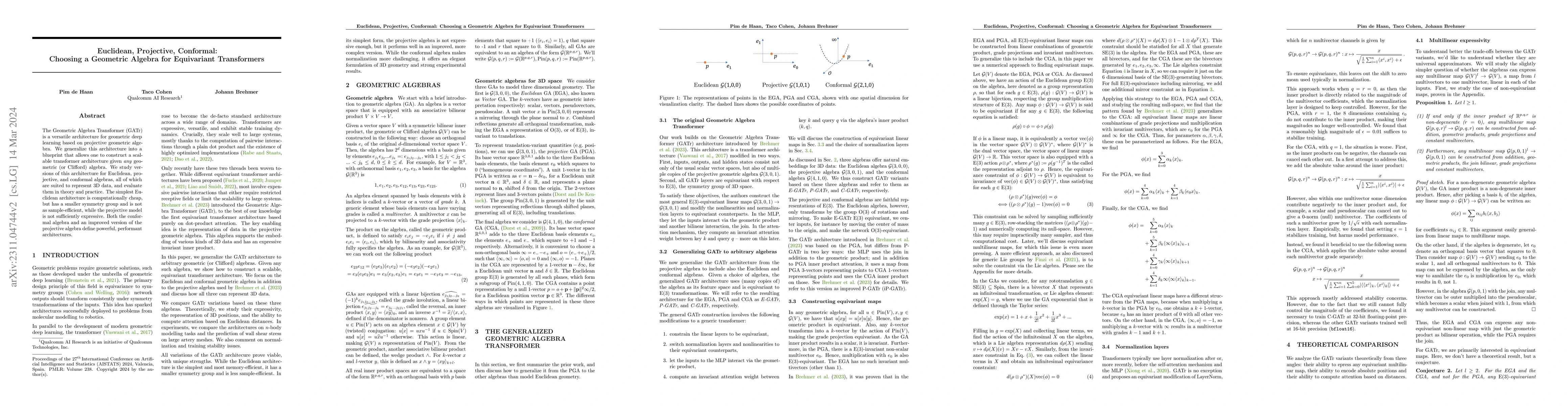 Thumbnail for Euclidean, Projective, Conformal: Choosing a Geometric Algebra for
  Equivariant Transformers