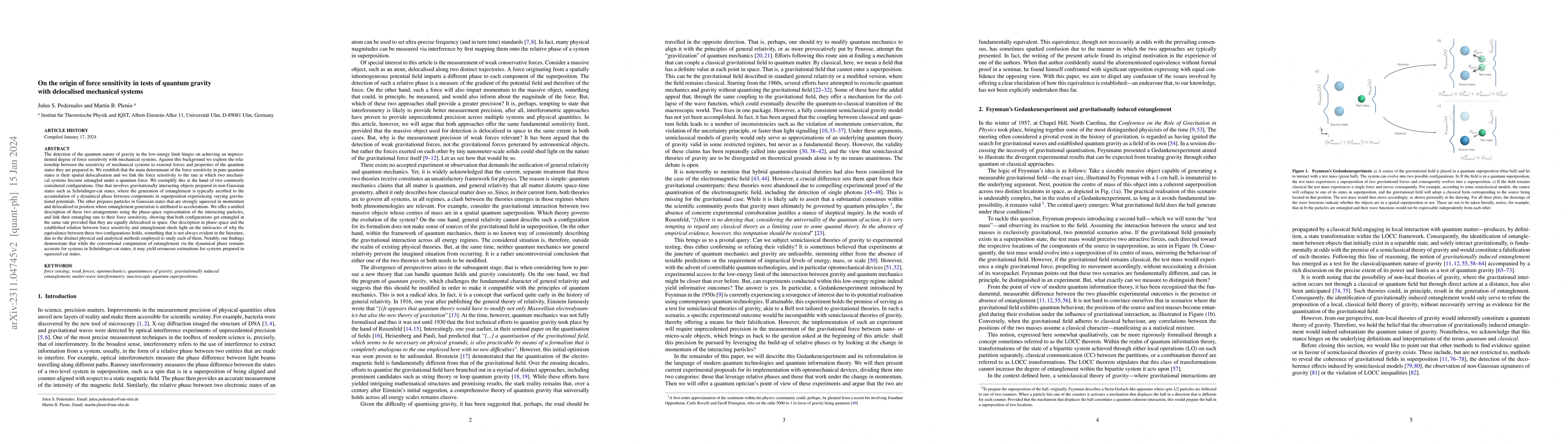 Thumbnail for On the origin of force sensitivity in tests of quantum gravity with
  delocalised mechanical systems