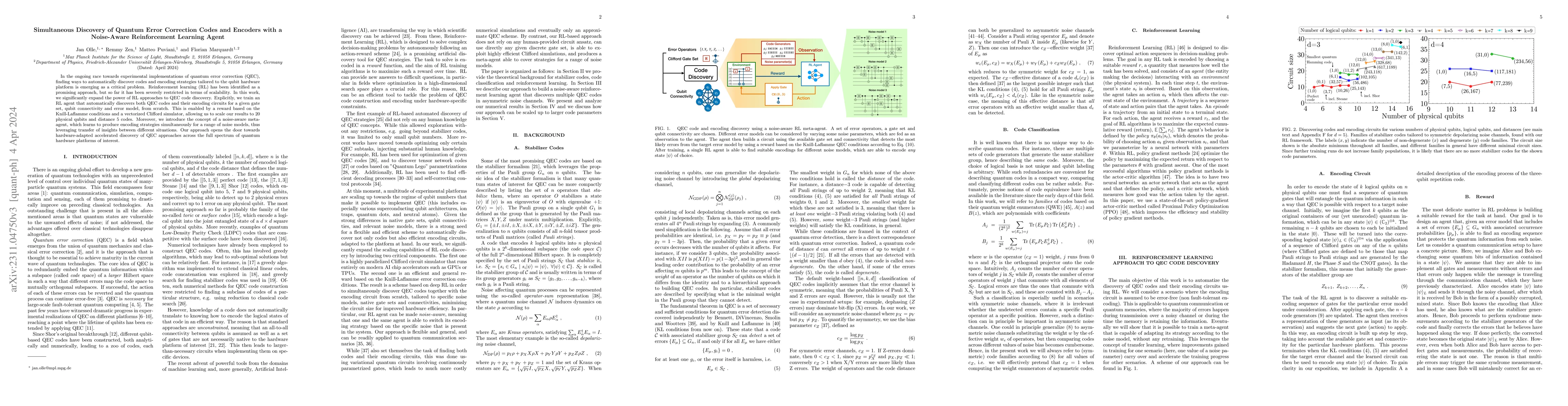 Thumbnail for Simultaneous Discovery of Quantum Error Correction Codes and Encoders
  with a Noise-Aware Reinforcement Learning Agent