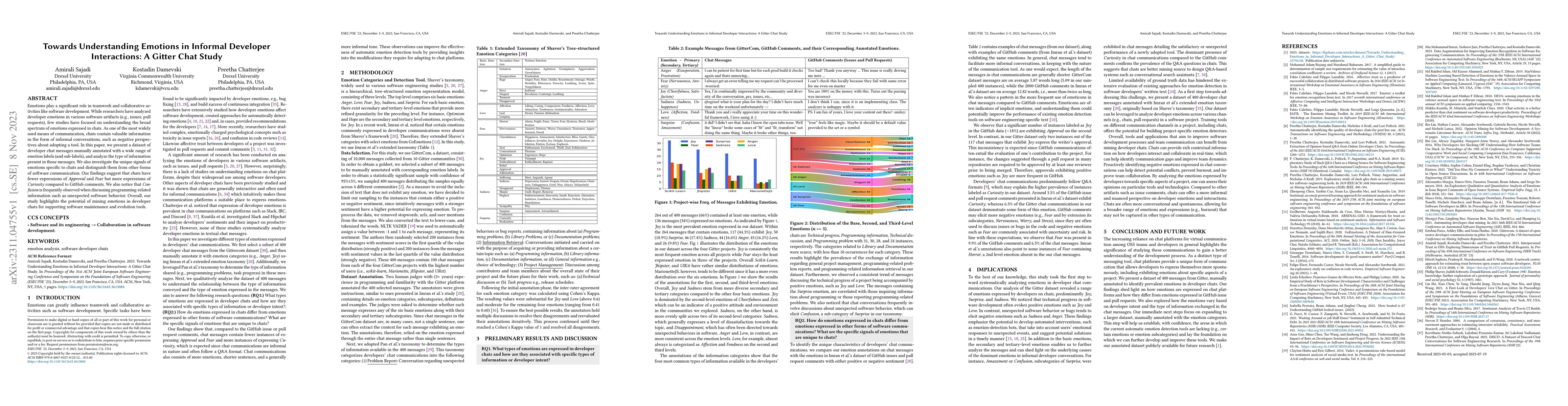 Thumbnail for Towards Understanding Emotions in Informal Developer Interactions: A
  Gitter Chat Study
