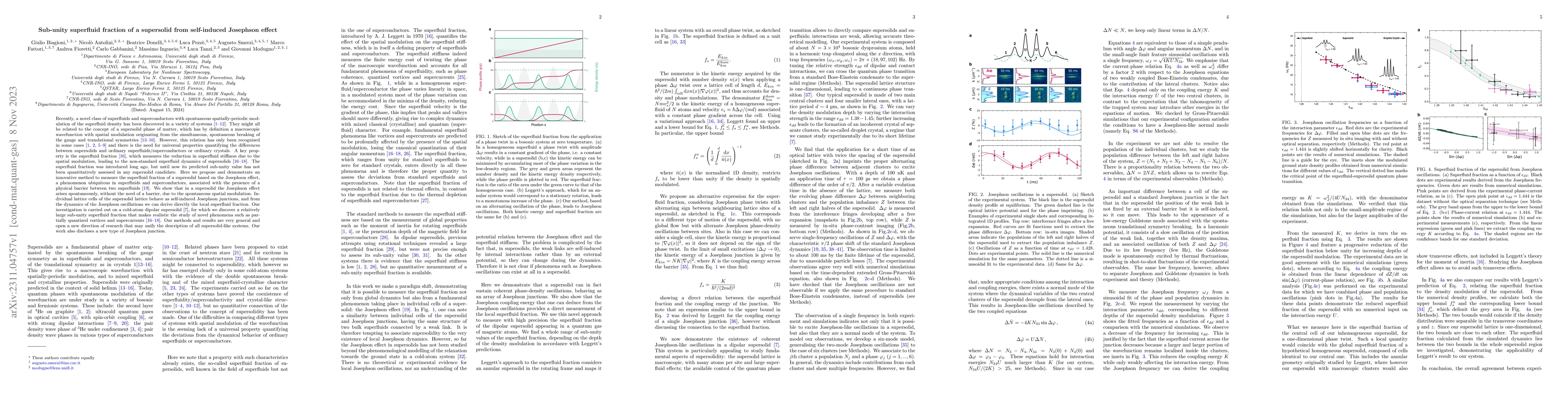 Thumbnail for Sub-unity superfluid fraction of a supersolid from self-induced
  Josephson effect