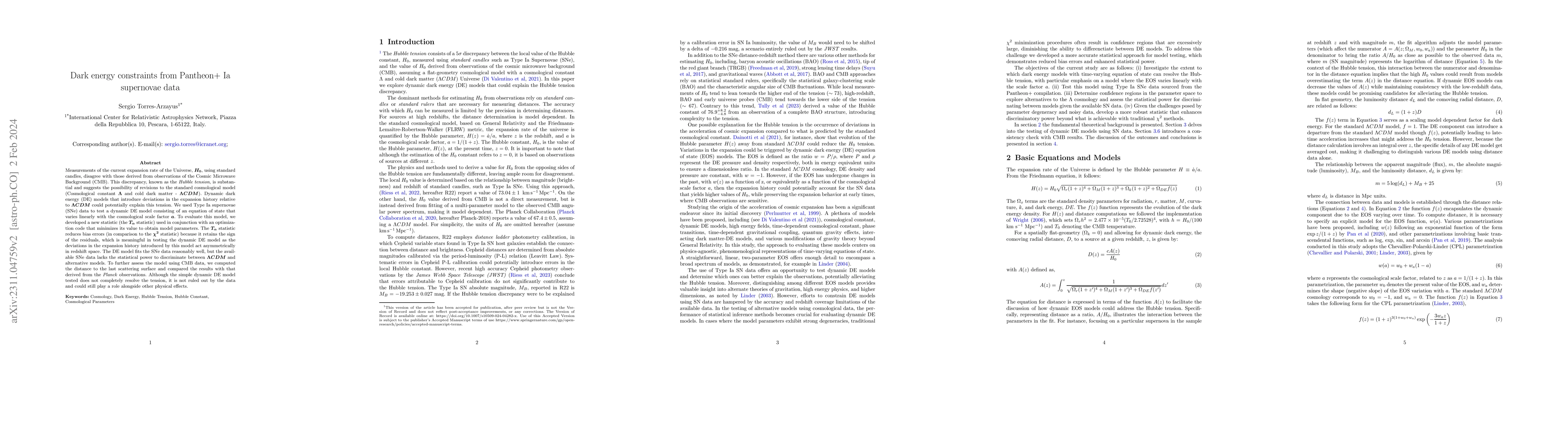 Thumbnail for Dark Energy Constraints from Pantheon+ Ia Supernovae Data
