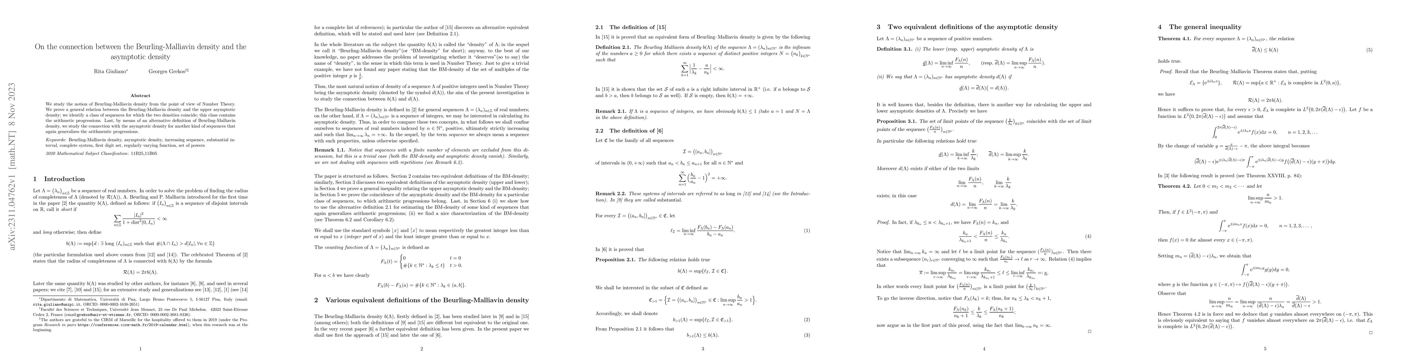 Thumbnail for On the connection between the Beurling-Malliavin density and the
  asymptotic density