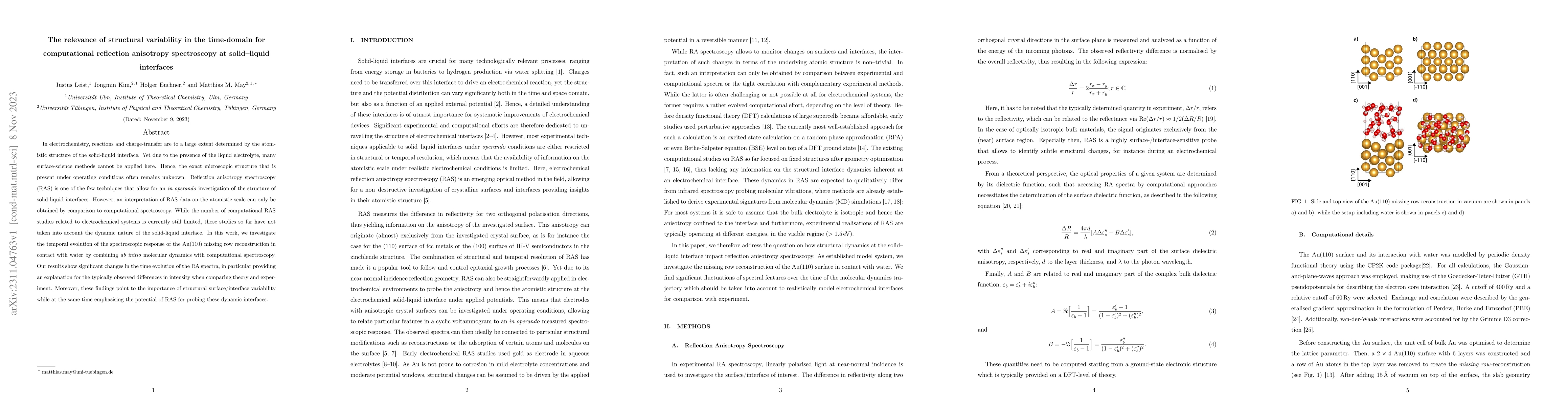 Thumbnail for The relevance of structural variability in the time-domain for
  computational reflection anisotropy spectroscopy at solid-liquid interfaces
