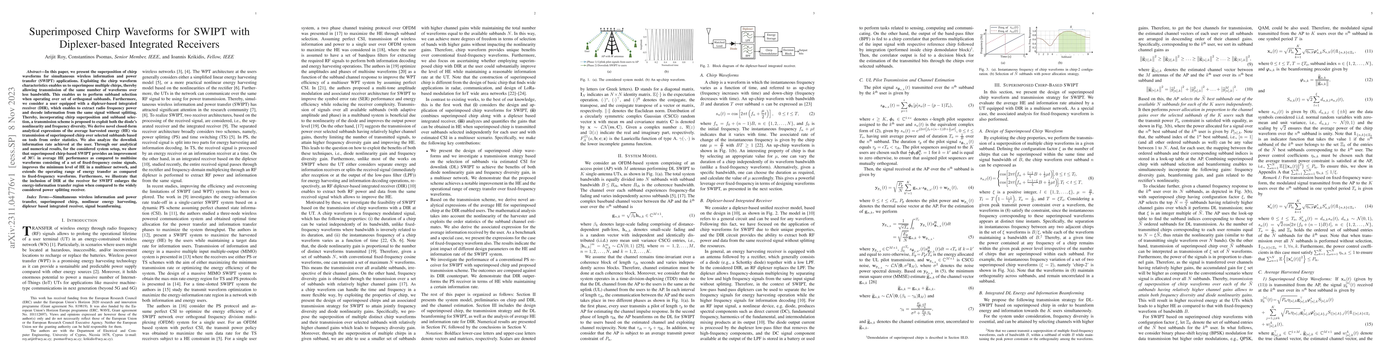 Thumbnail for Superimposed Chirp Waveforms for SWIPT with Diplexer-based Integrated
  Receivers