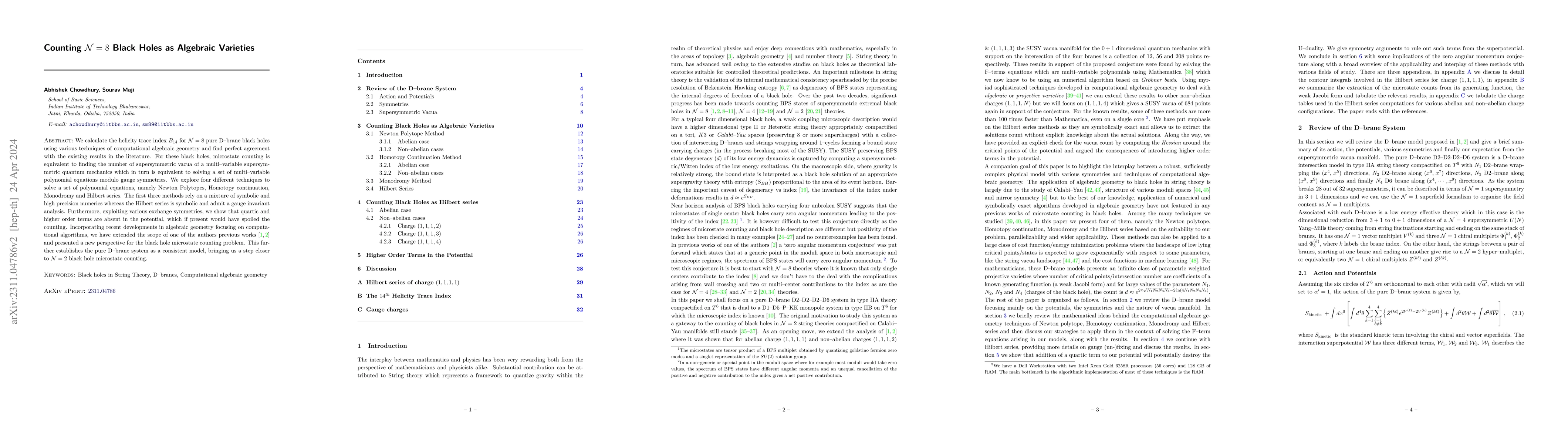 Thumbnail for Counting $\mathcal{N} = 8$ Black Holes as Algebraic Varieties