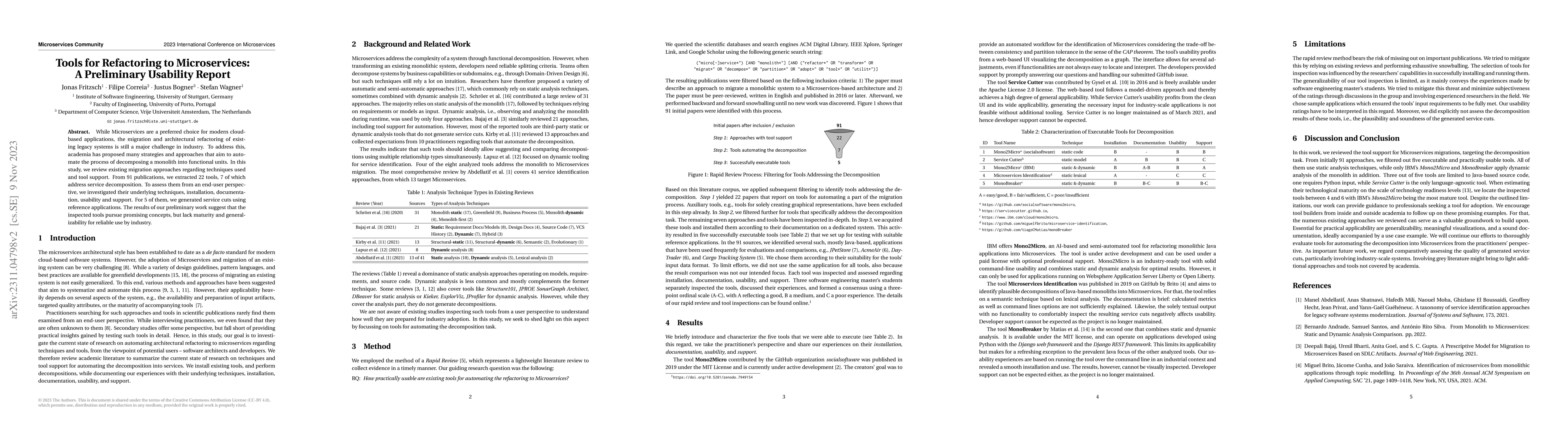 Thumbnail for Tools for Refactoring to Microservices: A Preliminary Usability Report