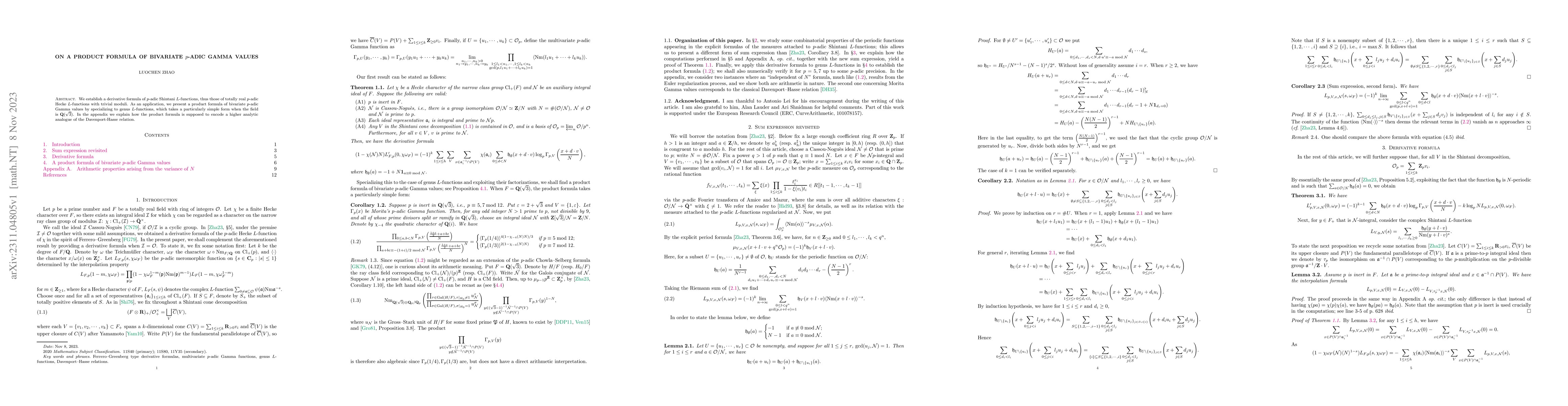 Thumbnail for On a product formula of bivariate $p$-adic Gamma values