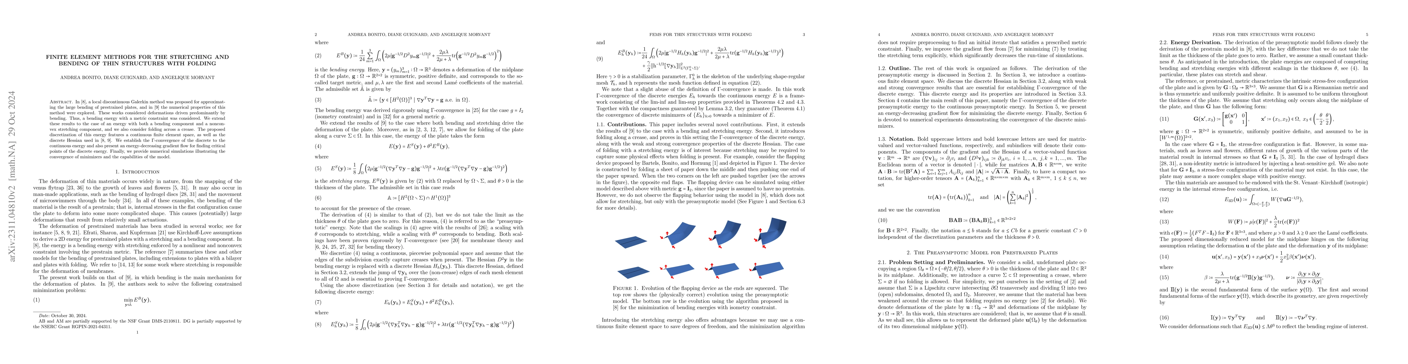 Thumbnail for Finite Element Methods for the Stretching and Bending of Thin Structures
  with Folding