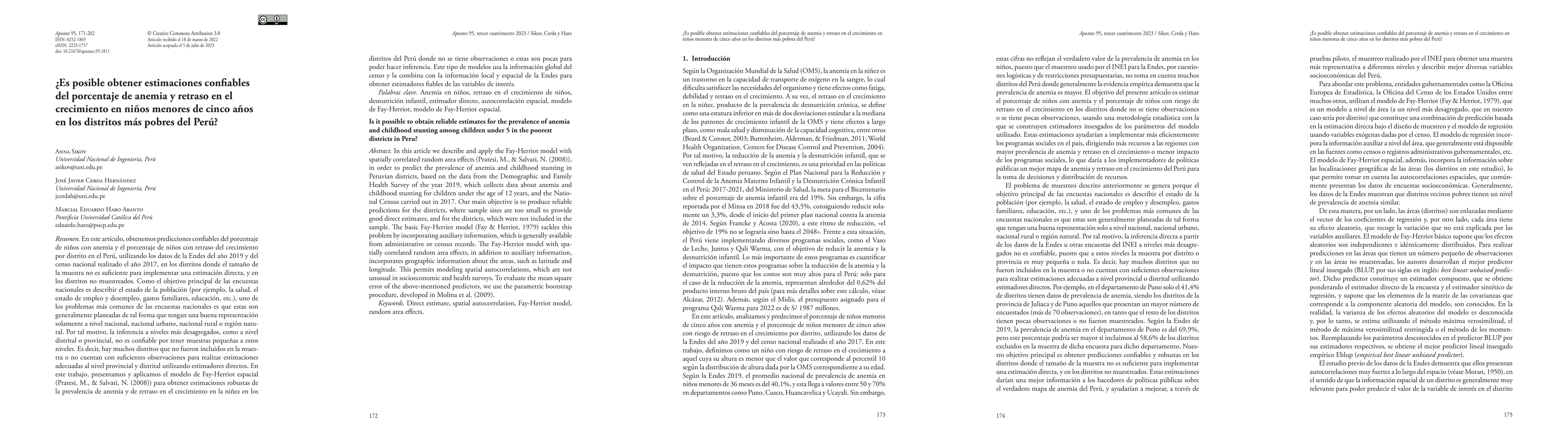 Thumbnail for Is it possible to obtain reliable estimates for the prevalence of anemia
  and childhood stunting among children under 5 in the poorest districts in
  Peru?