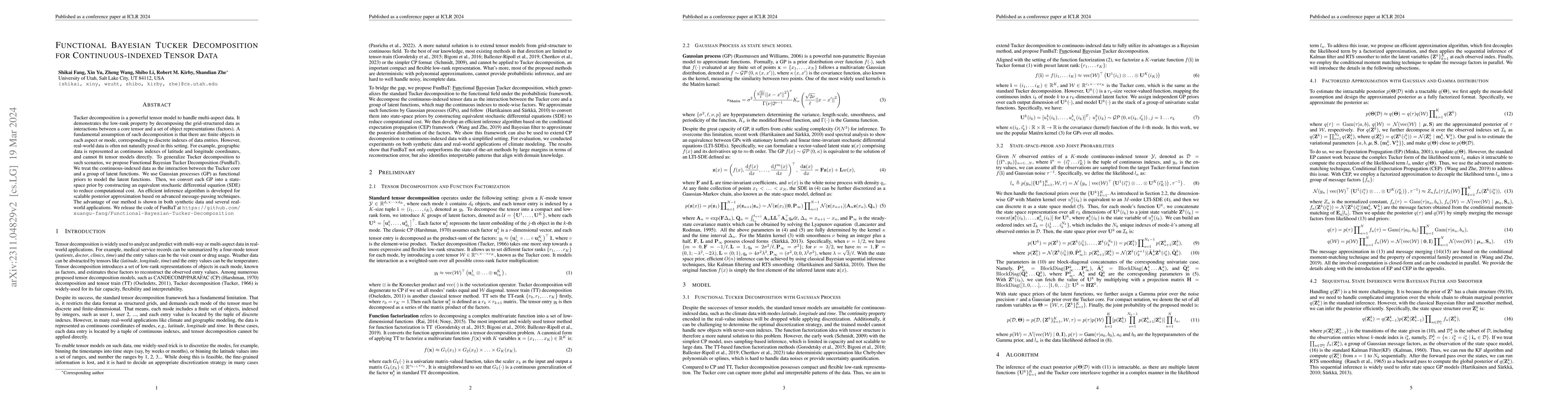 Thumbnail for Functional Bayesian Tucker Decomposition for Continuous-indexed Tensor
  Data