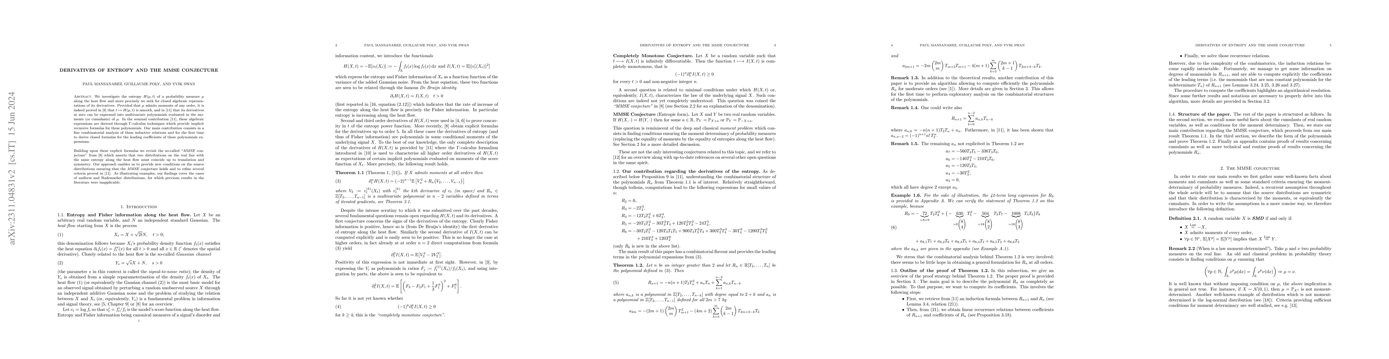 Thumbnail for Derivatives of entropy and the MMSE conjecture