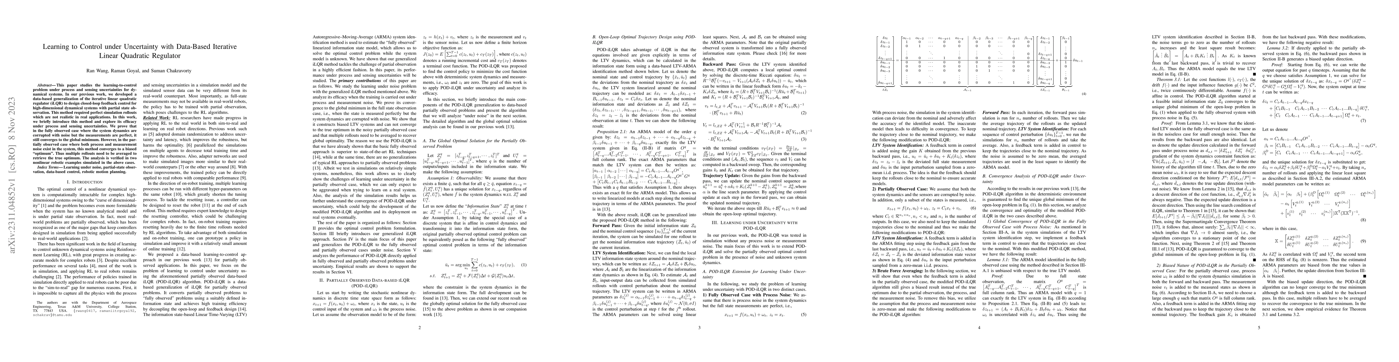 Thumbnail for Learning to Control under Uncertainty with Data-Based Iterative Linear
  Quadratic Regulator