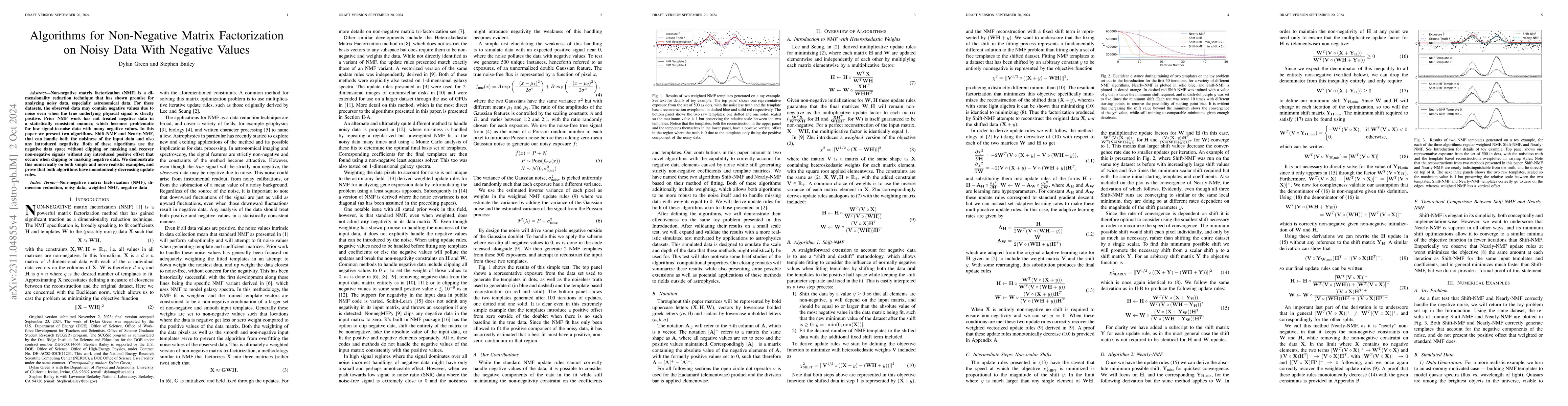 Thumbnail for Algorithms for Non-Negative Matrix Factorization on Noisy Data With
  Negative Values