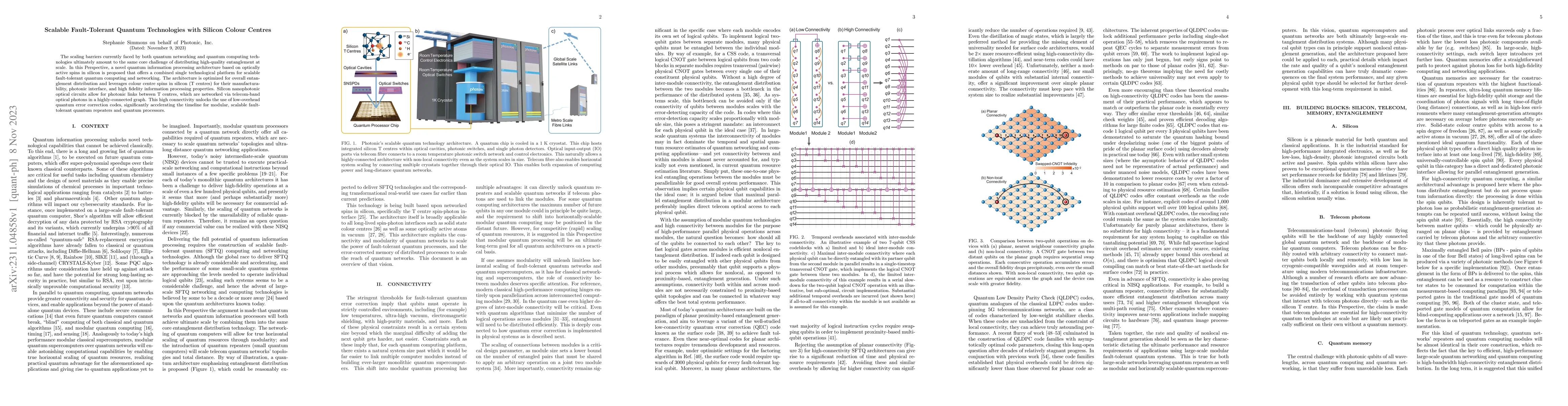 Thumbnail for Scalable Fault-Tolerant Quantum Technologies with Silicon Colour Centres