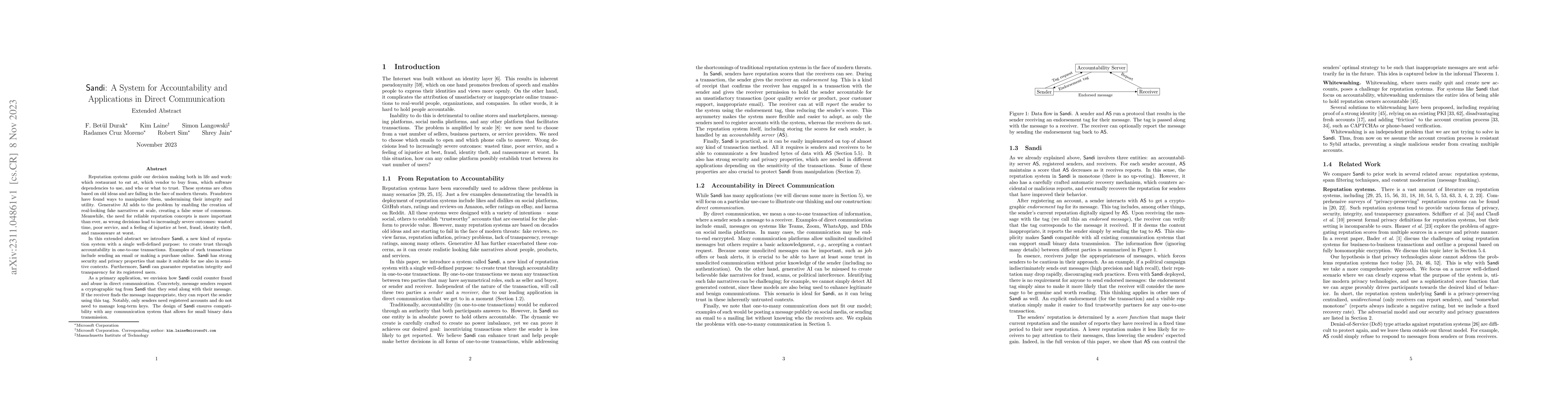 Thumbnail for Sandi: A System for Accountability and Applications in Direct
  Communication (Extended Abstract)