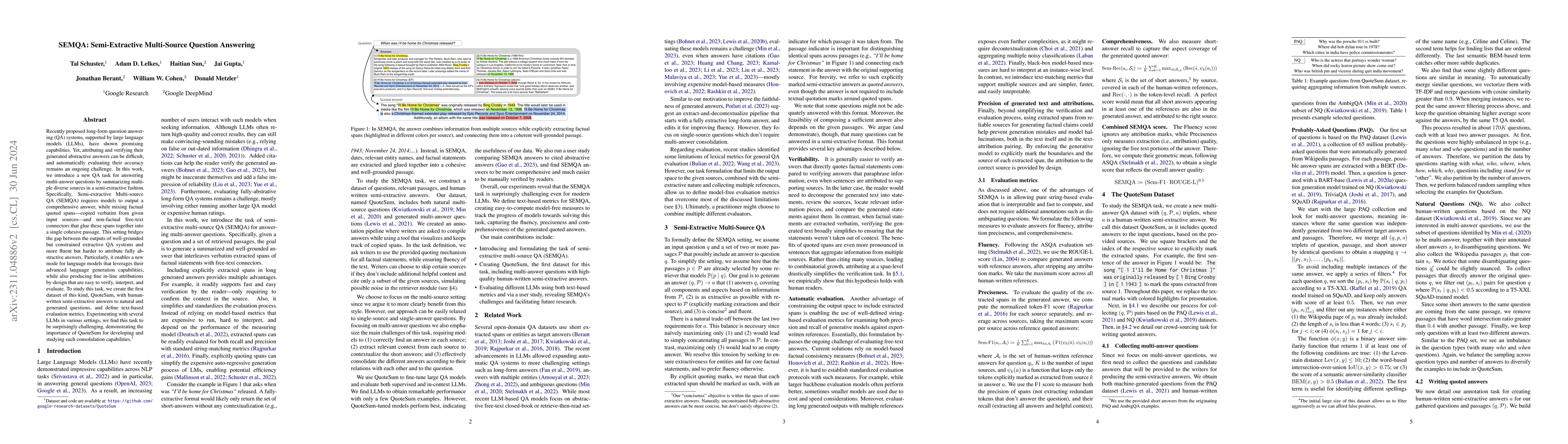 Thumbnail for SEMQA: Semi-Extractive Multi-Source Question Answering