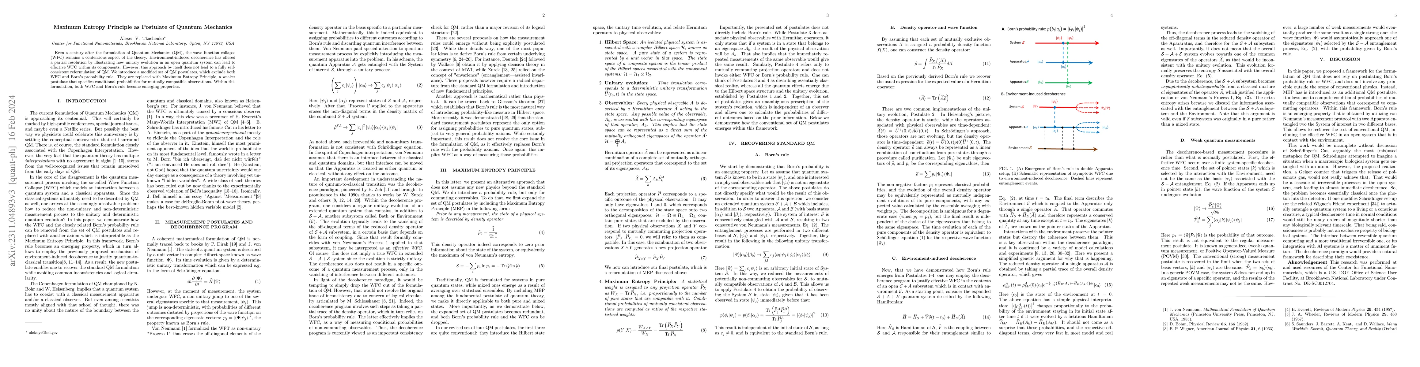 Thumbnail for Maximum Entropy Principle as Postulate of Quantum Mechanics