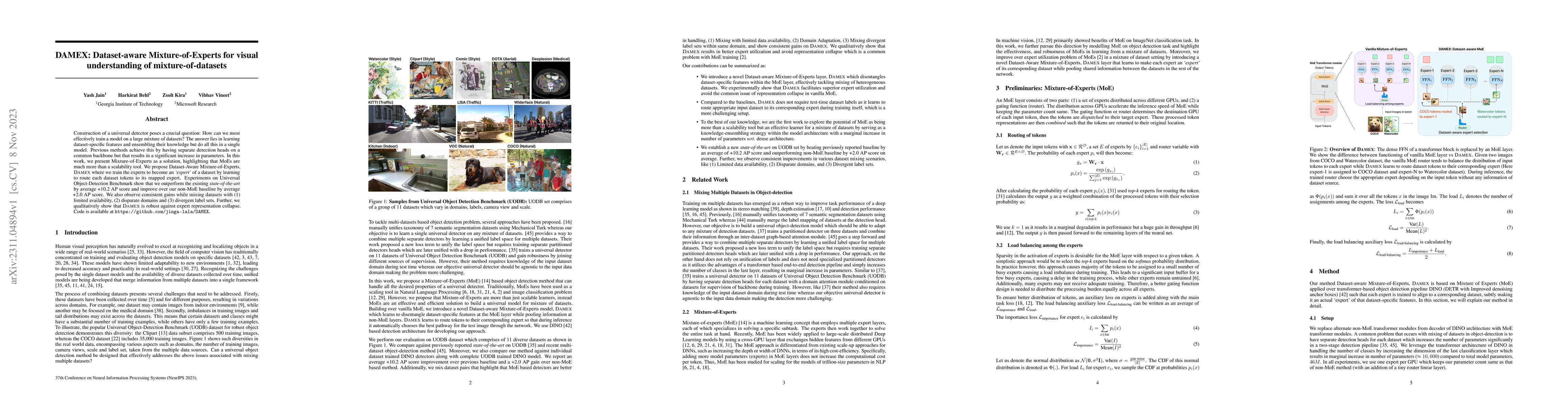 Thumbnail for DAMEX: Dataset-aware Mixture-of-Experts for visual understanding of
  mixture-of-datasets