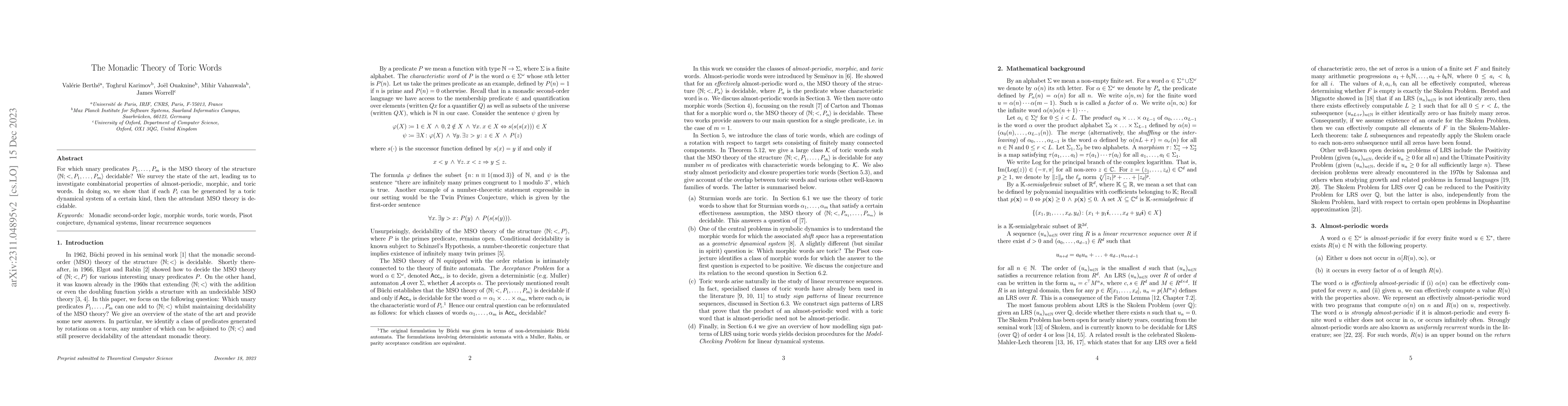 Thumbnail for The Monadic Theory of Toric Words