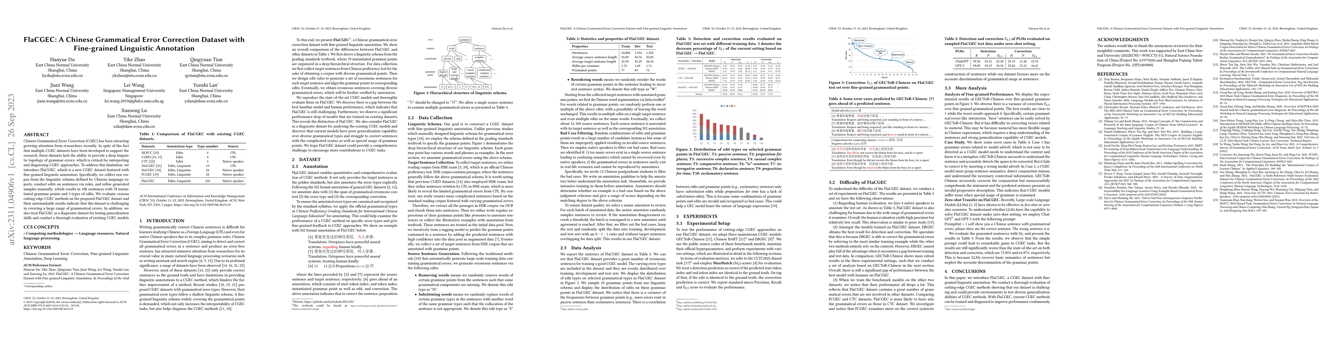 Thumbnail for FlaCGEC: A Chinese Grammatical Error Correction Dataset with
  Fine-grained Linguistic Annotation