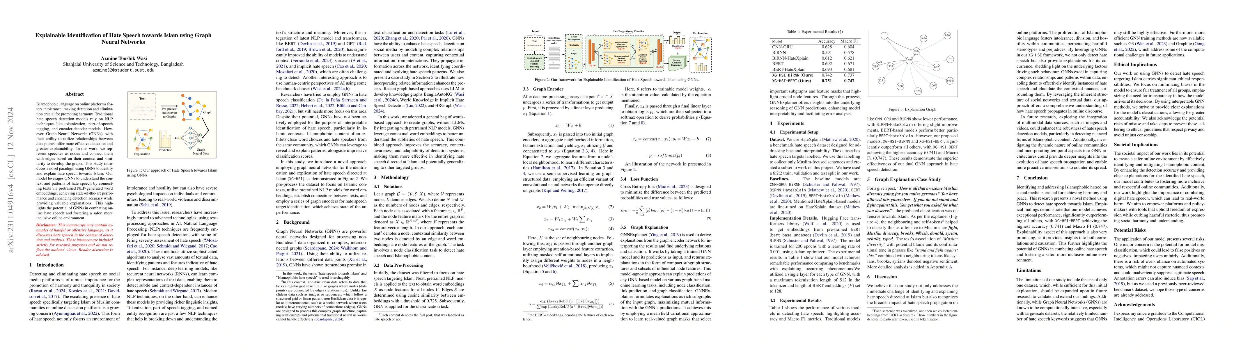 Thumbnail for Explainable Identification of Hate Speech towards Islam using Graph
  Neural Networks