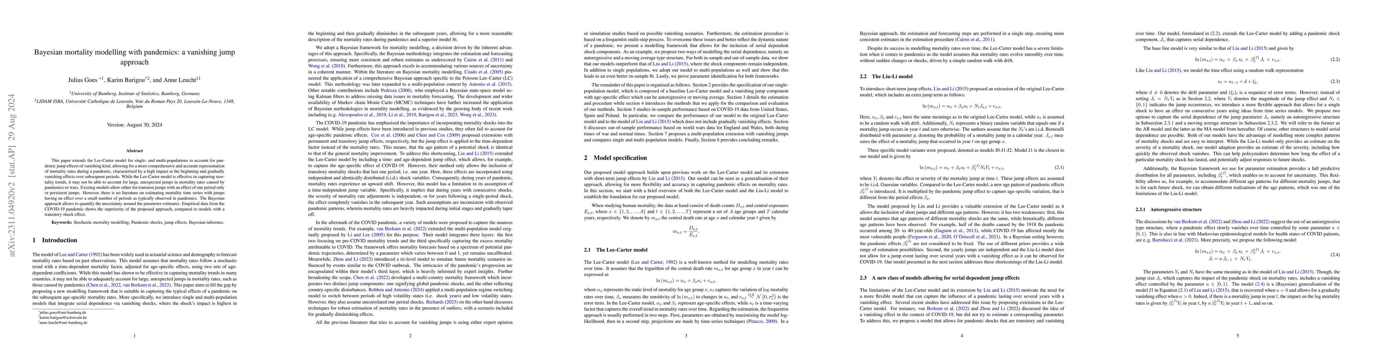 Thumbnail for Bayesian mortality modelling with pandemics: a vanishing jump approach