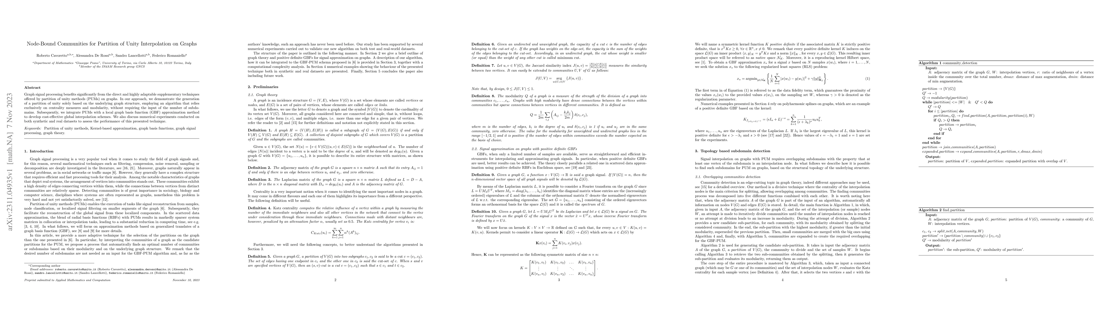 Thumbnail for Node-Bound Communities for Partition of Unity Interpolation on Graphs