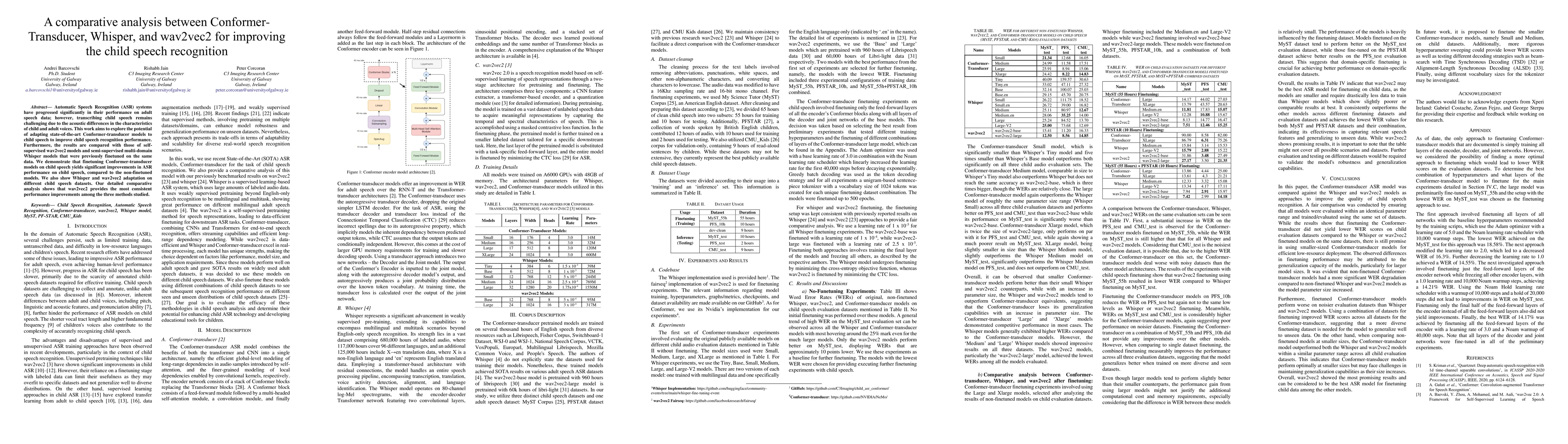 Thumbnail for A comparative analysis between Conformer-Transducer, Whisper, and
  wav2vec2 for improving the child speech recognition