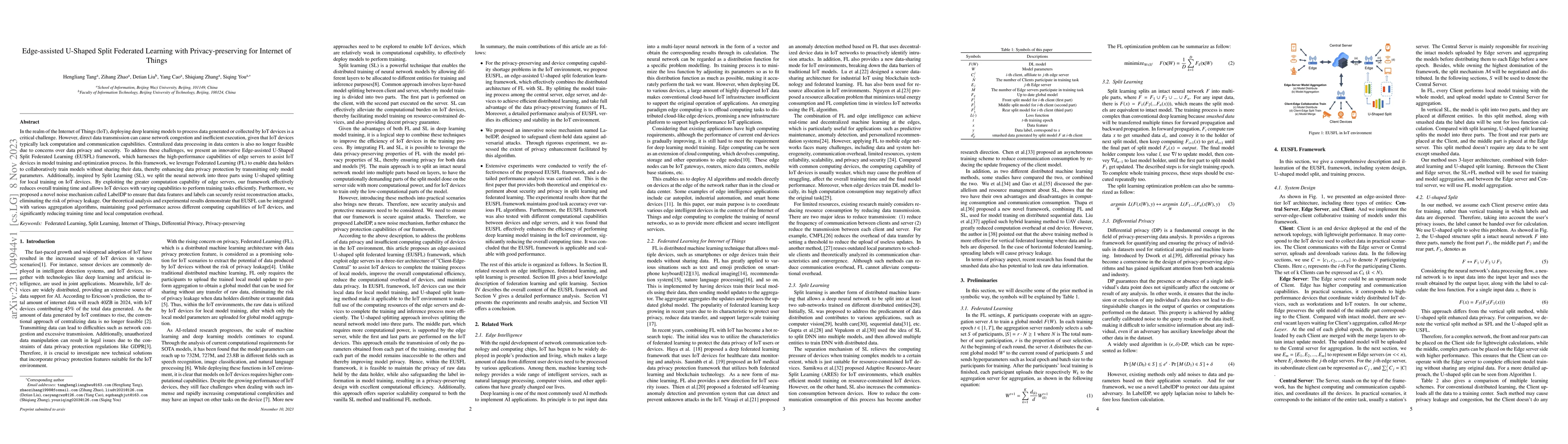 Thumbnail for Edge-assisted U-Shaped Split Federated Learning with Privacy-preserving
  for Internet of Things