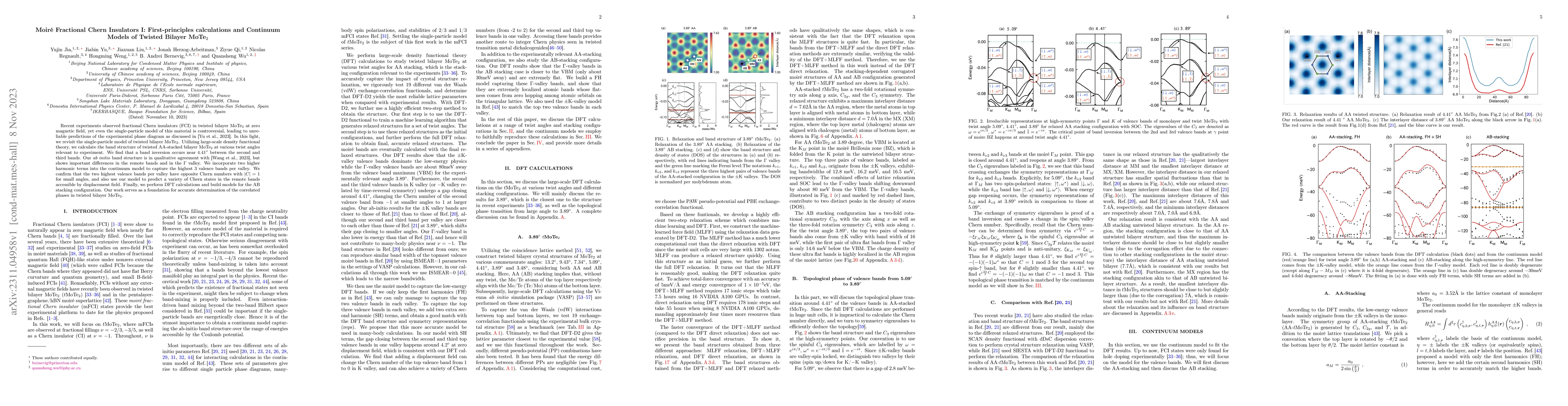 Thumbnail for Moir\'e Fractional Chern Insulators I: First-principles calculations and
  Continuum Models of Twisted Bilayer MoTe$_2$