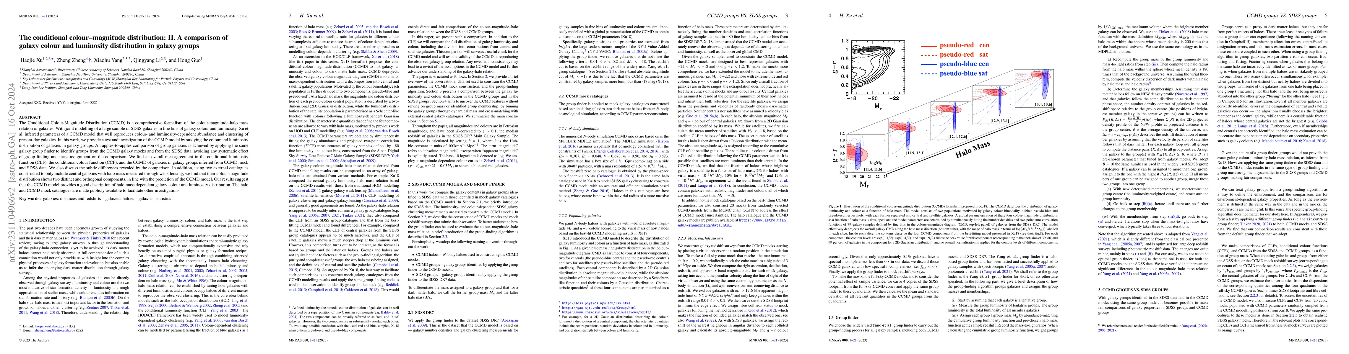 Thumbnail for The conditional colour-magnitude distribution: II. A comparison of
  galaxy colour and luminosity distribution in galaxy groups