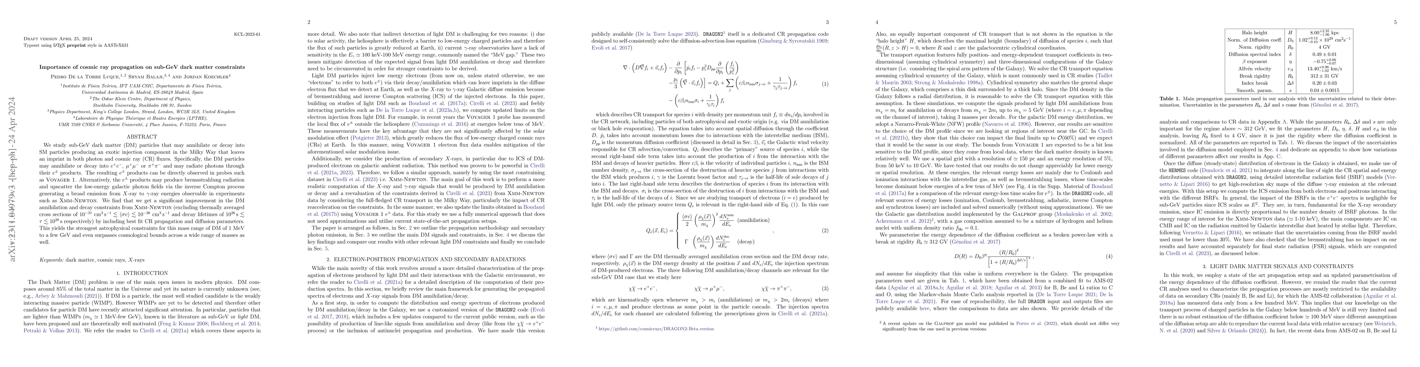 Thumbnail for Importance of cosmic ray propagation on sub-GeV dark matter constraints