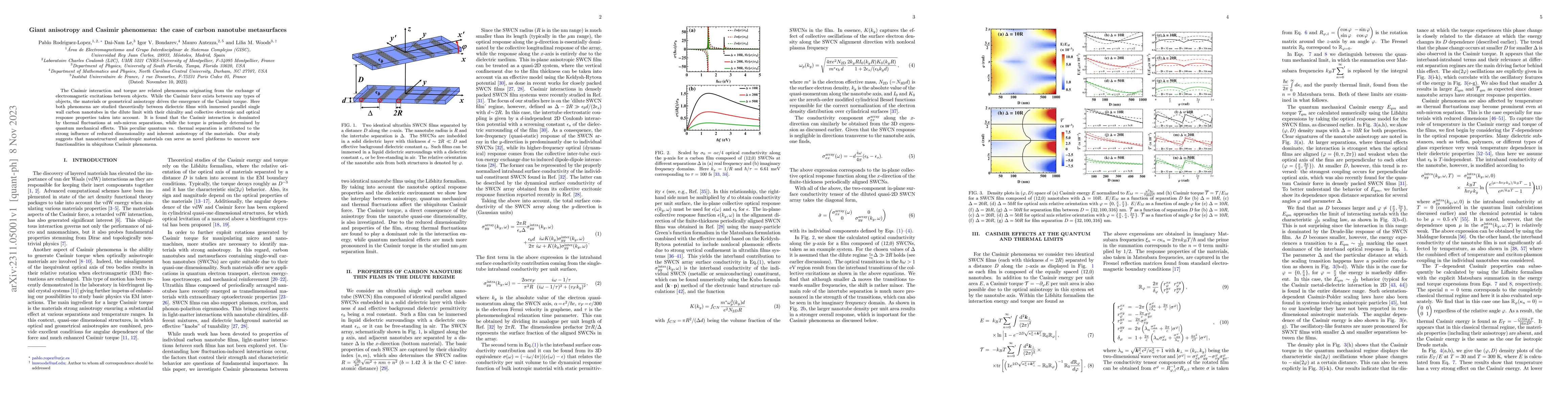 Thumbnail for Giant anisotropy and Casimir phenomena: the case of carbon nanotube
  metasurfaces