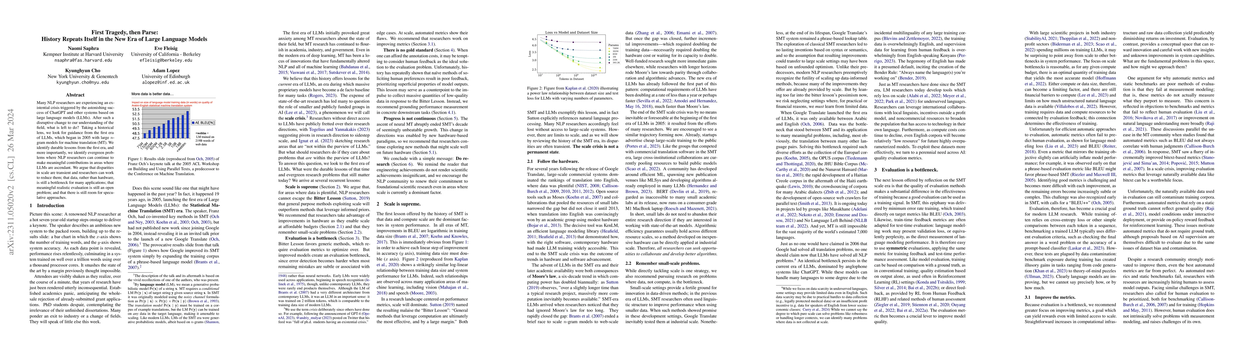 Thumbnail for First Tragedy, then Parse: History Repeats Itself in the New Era of
  Large Language Models