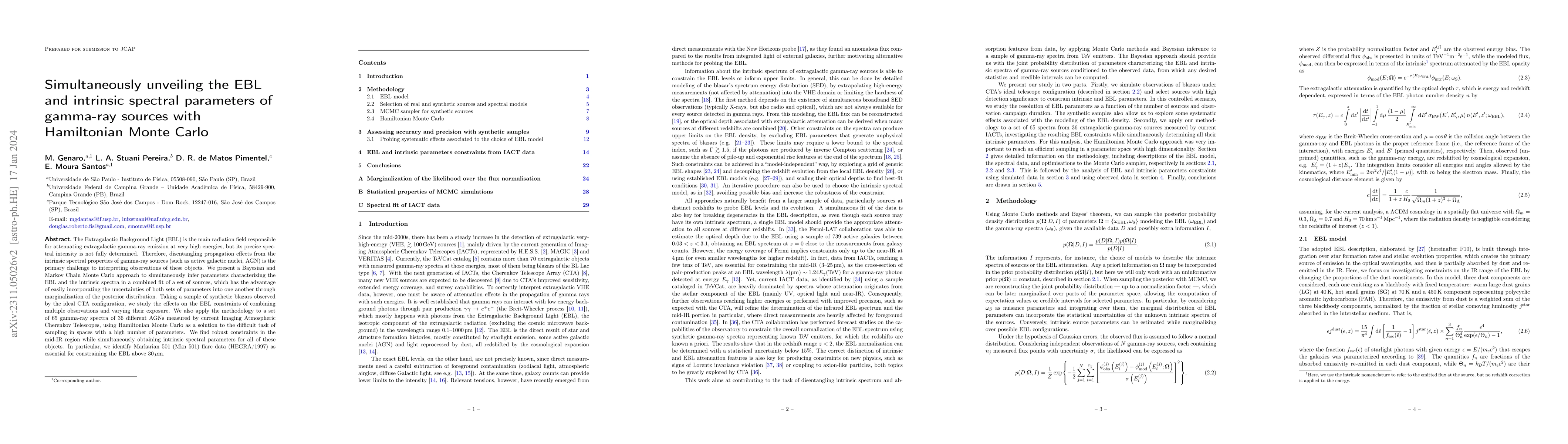 Thumbnail for Simultaneously unveiling the EBL and intrinsic spectral parameters of
  gamma-ray sources with Hamiltonian Monte Carlo