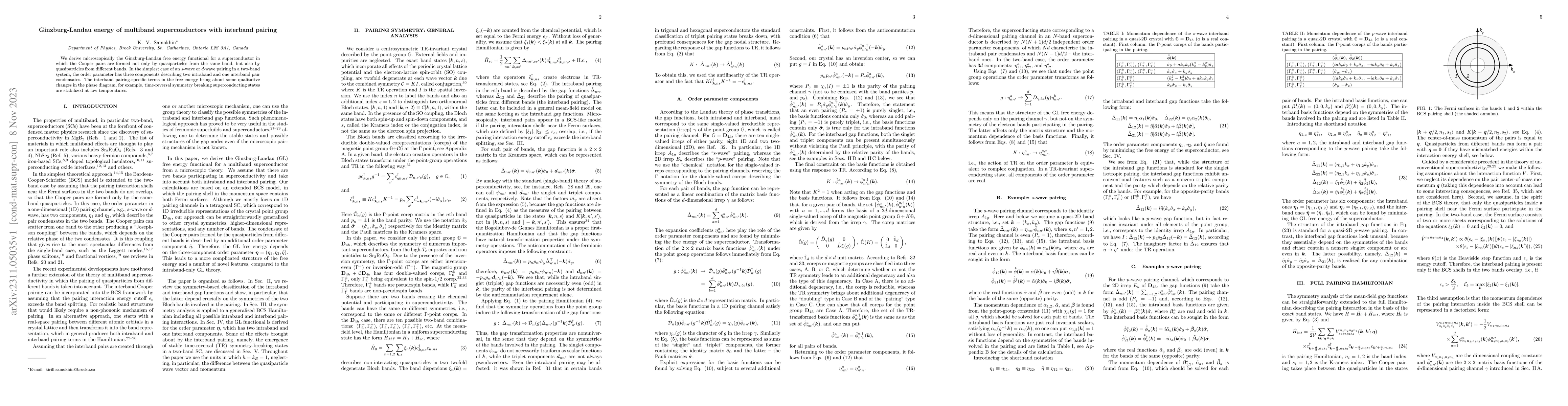 Thumbnail for Ginzburg-Landau energy of multiband superconductors with interband
  pairing