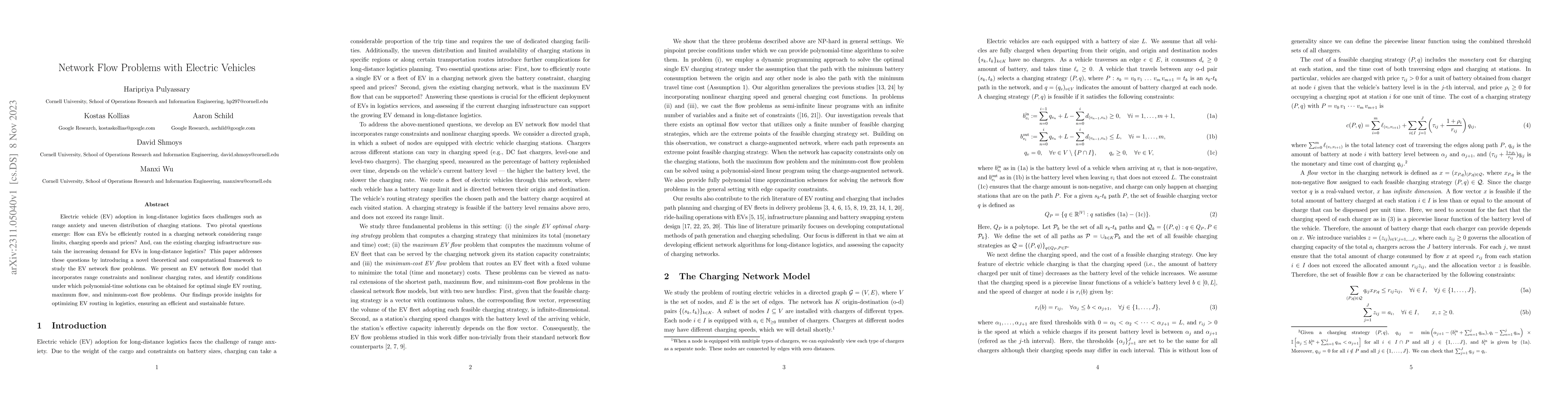 Thumbnail for Network Flow Problems with Electric Vehicles