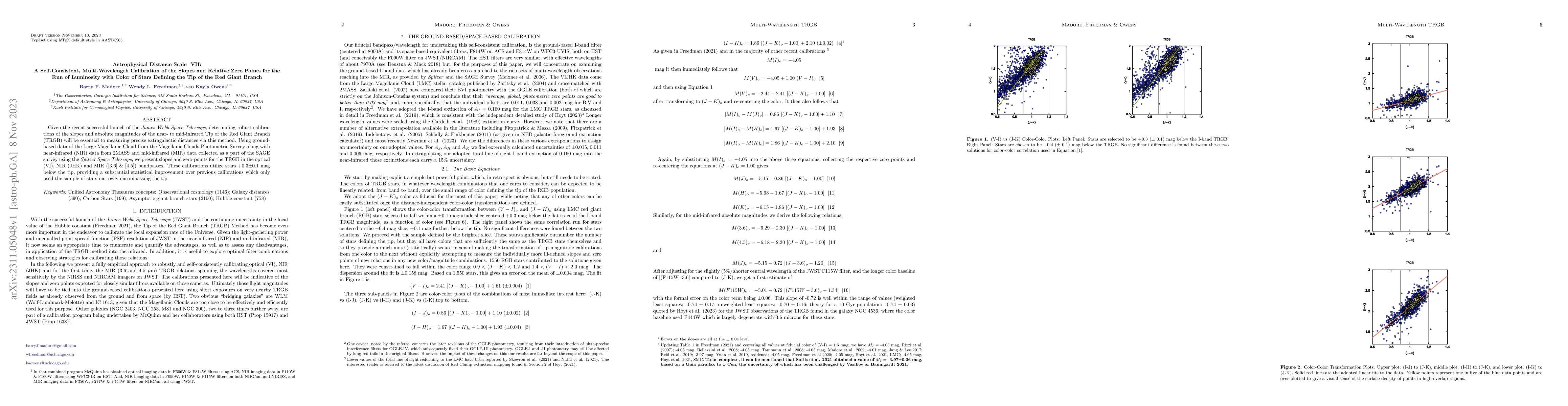 Thumbnail for Astrophysical Distance Scale VII: A Self-Consistent, Multi-Wavelength
  Calibration of the Slopes and Relative Zero Points for the Run of Luminosity
  with Color of Stars Defining the Tip of the Red Giant Branch