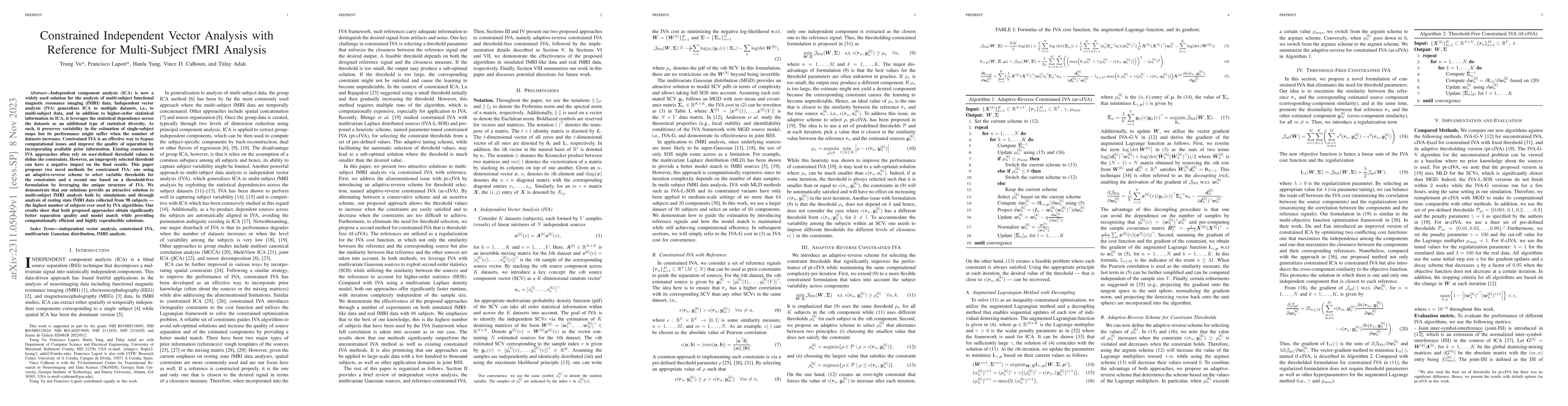 Thumbnail for Constrained Independent Vector Analysis with Reference for Multi-Subject
  fMRI Analysis
